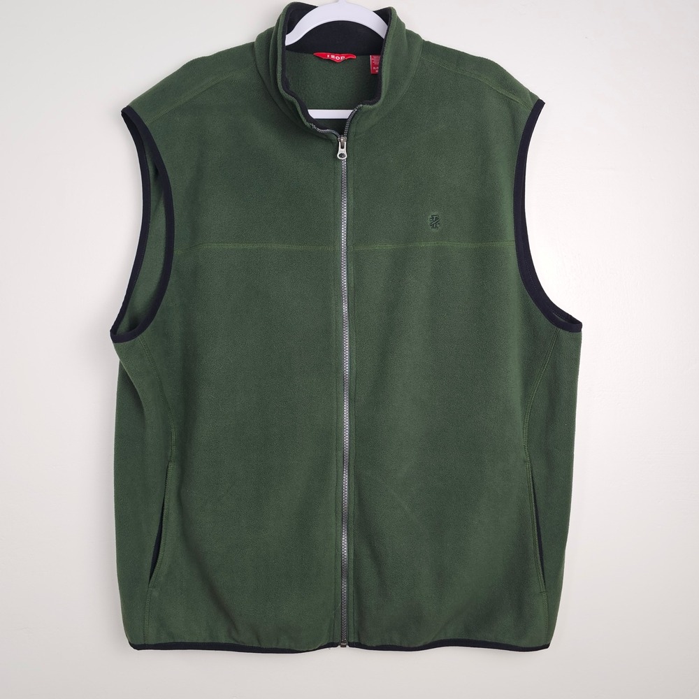 IZOD Fleece Vest Mens XL Green Full Zip Sleeveless Jacket Outdoor Casual